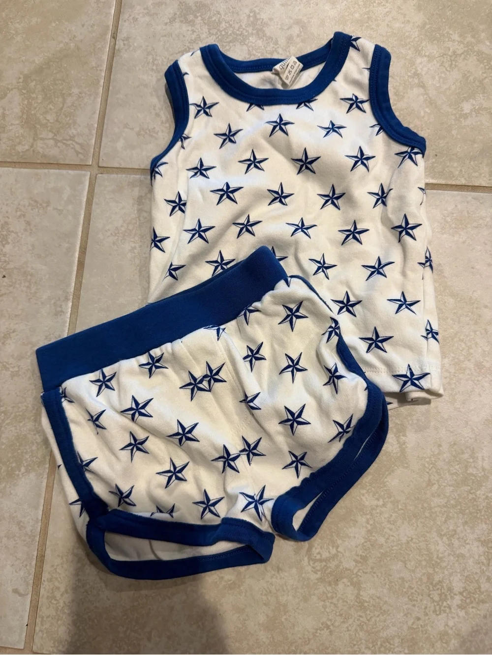 kate quinn White Tank Top with Navy Star Pattern